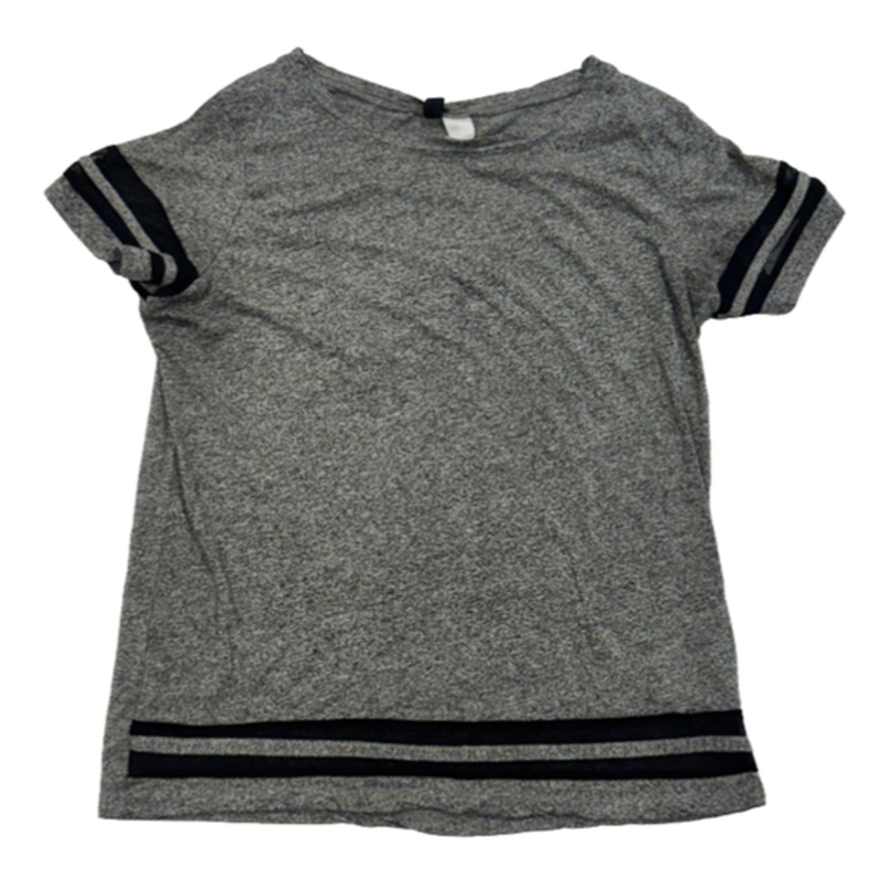 🌷 Gray Tee with Black Mesh Varsity Stripes